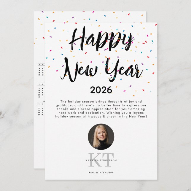 Real Estate Agent Realtor New Year 2026 Calendar Holiday Card (Front/Back)