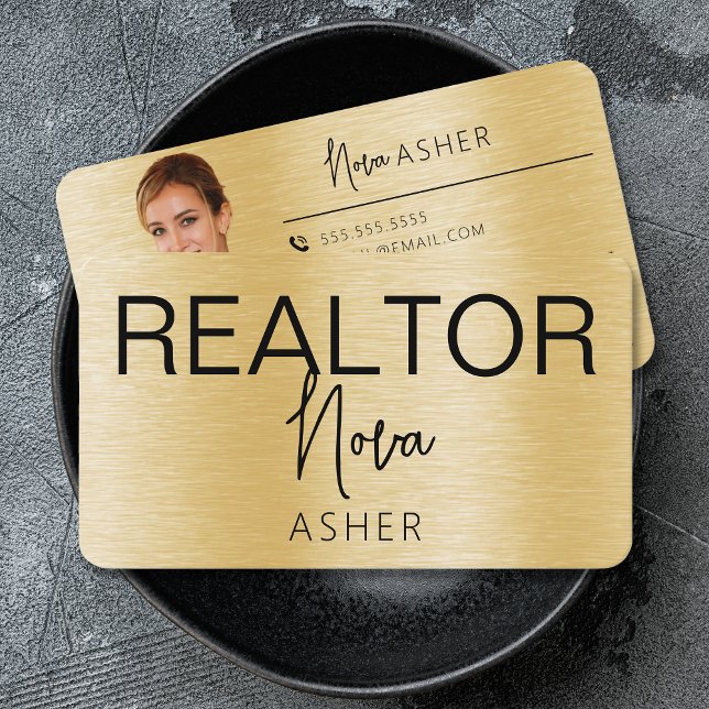 Real Estate Agent Realtor Photo QR Code Faux Metal Business Card (Creator Uploaded)