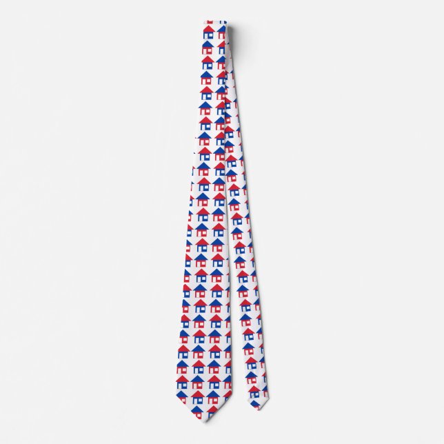 Real Estate Agent Realtor Red White Blue House Tie (Front)