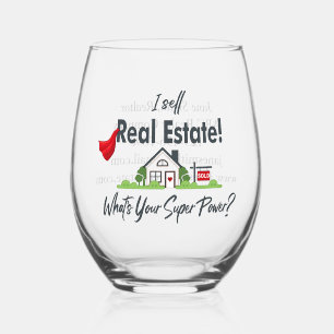 Real Estate Agent, Realtor Super Hero Personalised Stemless Wine Glass