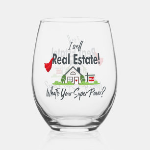 Real Estate Agent, Realtor Super Hero Stemless Wine Glass