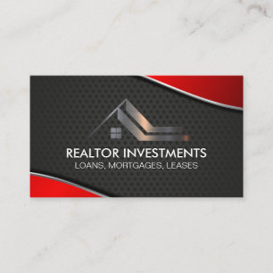 Real Estate Agent   Red Metallic   Industrial Business Card