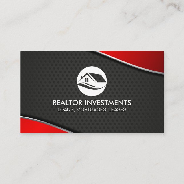 Real Estate Agent | Red Metallic | Perforated Mesh Business Card (Front)