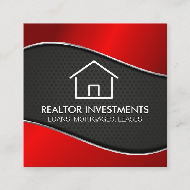 Real Estate Agent | Red Metallic | Perforated Mesh Square Business Card (Front)
