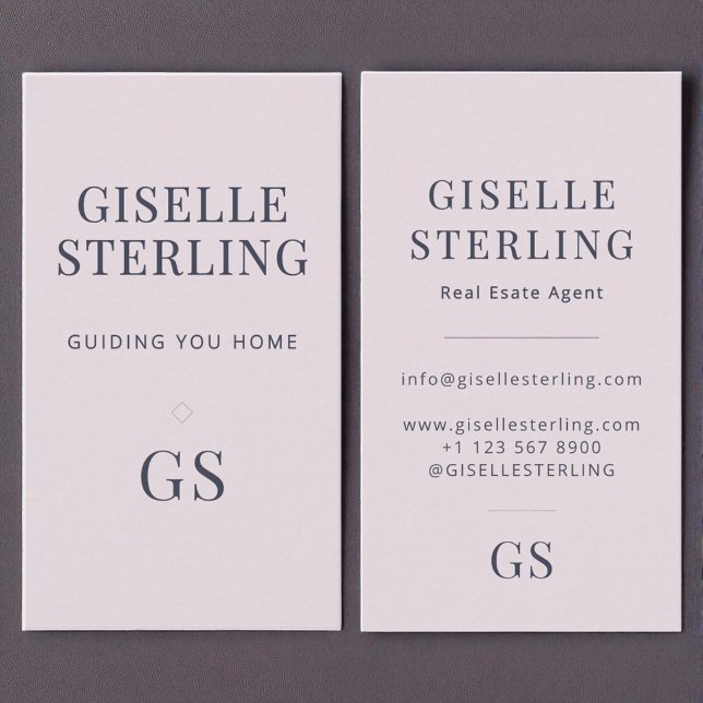 Real Estate Agent Rose Quartz Purple Monogram Business Card (Creator Uploaded)