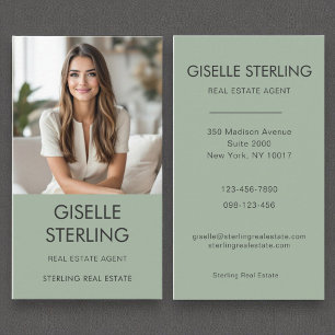 Real Estate Agent Sage Green Professional Photo  Business Card