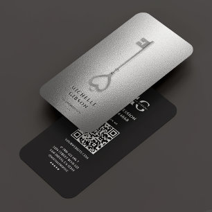 Real Estate Agent Silver Key Modern Realtor Business Card
