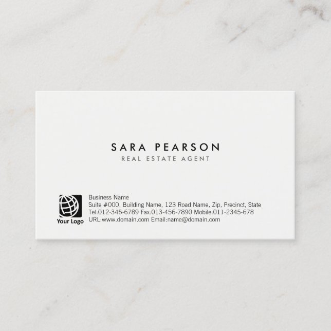 Real Estate Agent Simple Minimal Business Card (Front)