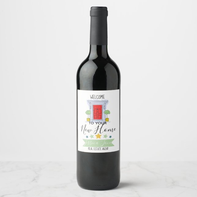 Real estate agent thank you new home gift wine label (Front)