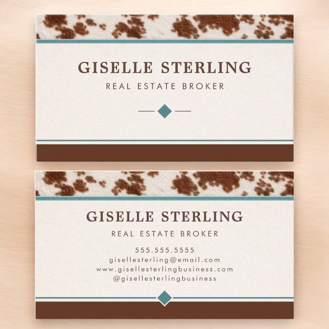 Real Estate Agent Western Ranch Cowhide Business Card (Creator Uploaded)