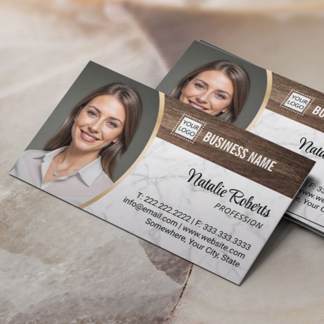 Real Estate Agent Wood & Marble Realtor Photo  Business Card (Creator Uploaded)
