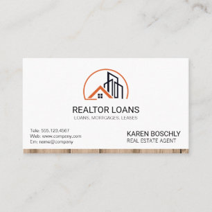 Real Estate Agent   Wood Trim Home Icon Business Card