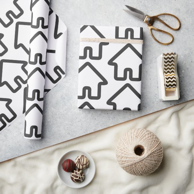 Real Estate Architecture House Icon Pattern Wrapping Paper (Crafts)