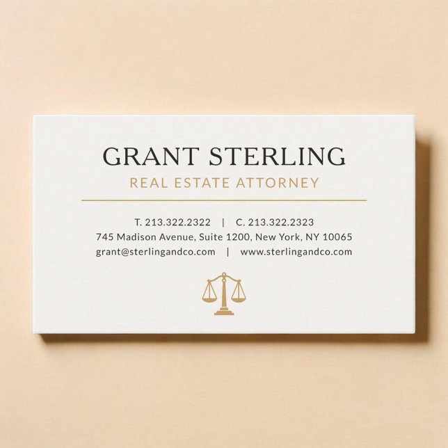 Real Estate Attorney Neutral Beige Gold Business Card (Creator Uploaded)