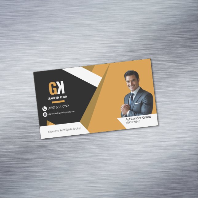 Real Estate Black & Gold Real Estate Magnetic Business Card (In Situ)