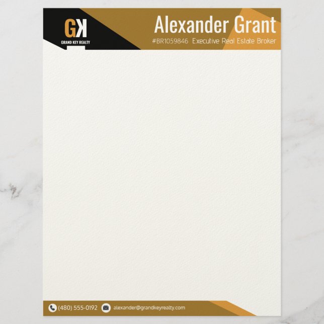 Real Estate Black & Gold Realtor  Custom Letterhead (Front)