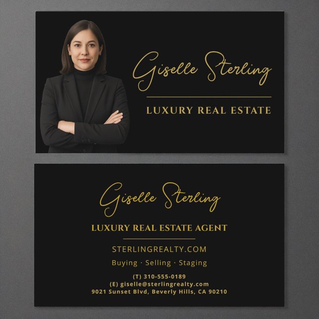 Real Estate Black Gold Script Luxury Professional Business Card (Creator Uploaded)