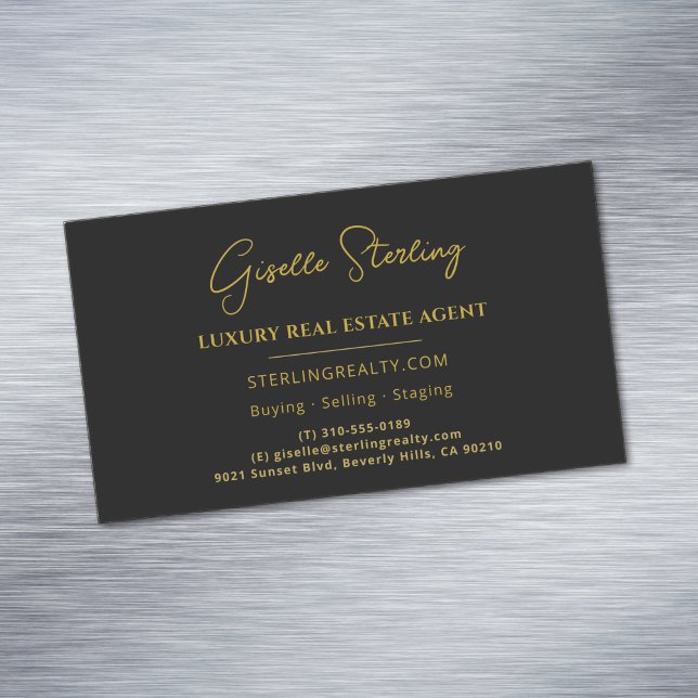 Real Estate Black Gold Script Luxury Professional Magnetic Business Card (Creator Uploaded)