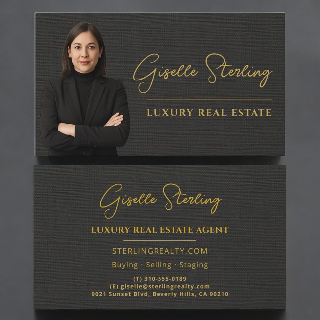 Real Estate Black Linen Luxury Professional Business Card (Creator Uploaded)