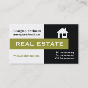 Real estate black, white, olive green eye-catching business card