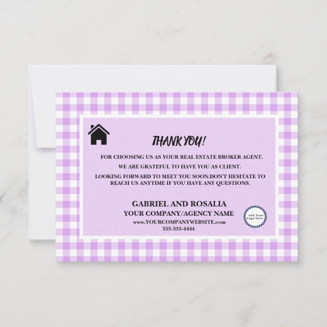 Real Estate Broker Agent Business Buffalo Checks T Thank You Card (Front)