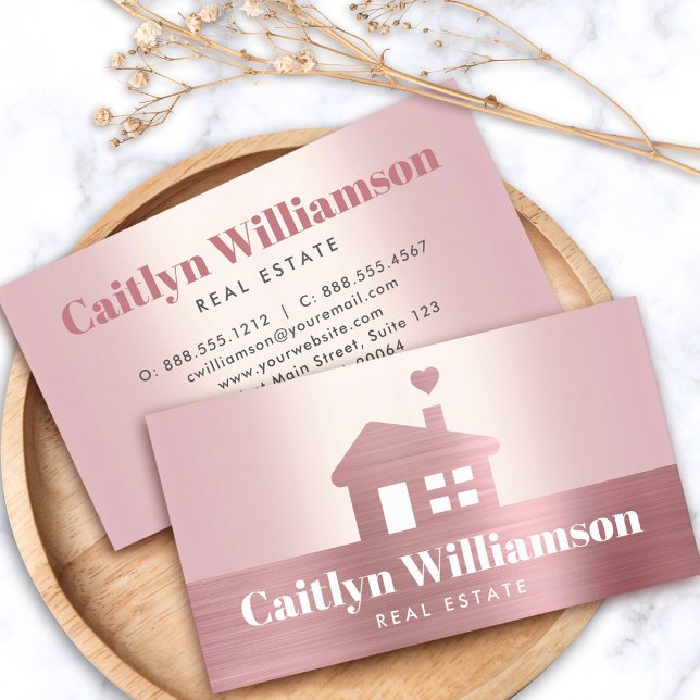 Real Estate Broker Agent Modern House Rose Pink Business Card (Creator Uploaded)