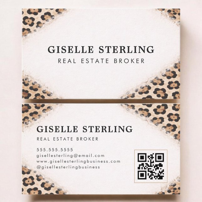 Real Estate Broker Cheetah Leopard Print QR Code Business Card (Creator Uploaded)
