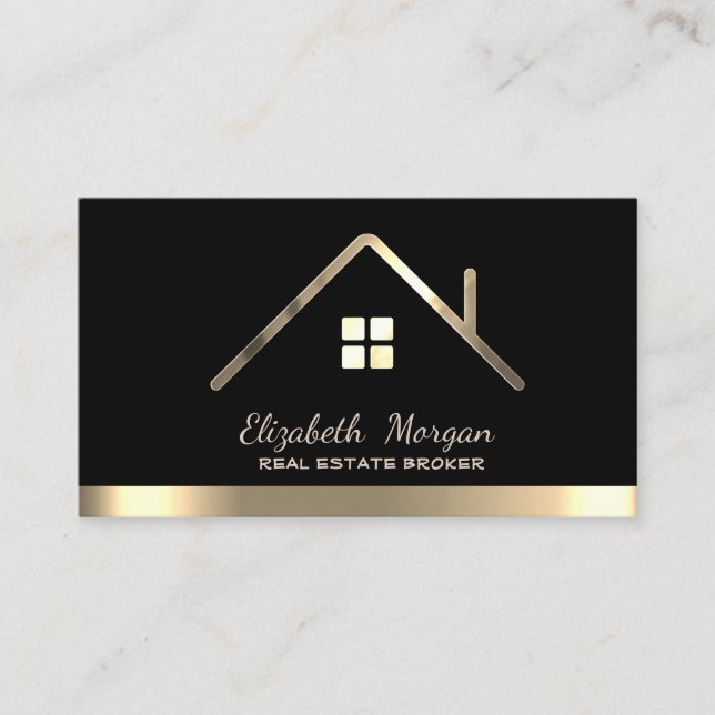 Real Estate Broker House Roof Black Business Card (Front)