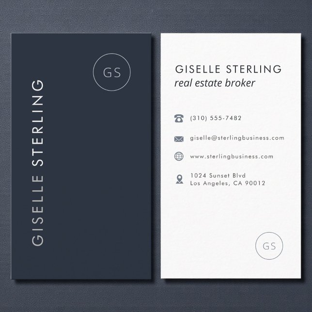Real Estate Broker Luxury Navy Blue Elegant Modern Business Card (Creator Uploaded)