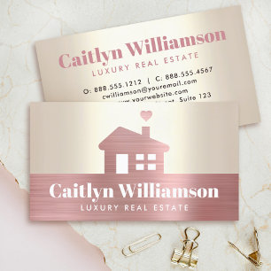 Real Estate Broker Modern Pink Foil House Gold Business Card