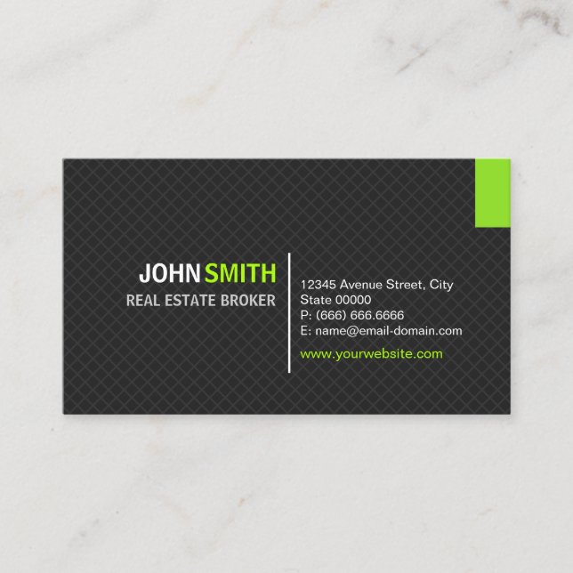 Real Estate Broker - Modern Twill Grid Business Card (Front)
