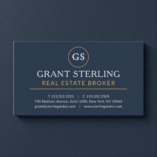 Real Estate Broker Navy Blue Gold Luxury Business Card