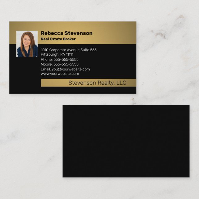 Real Estate Broker Professional Black | Gold   Bus Business Card (Front/Back)