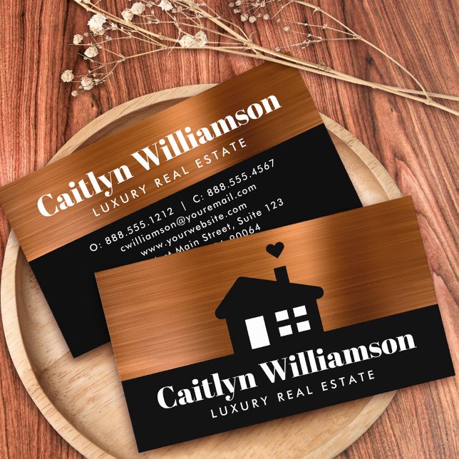Real Estate Broker Professional Bold House Copper  Business Card (Creator Uploaded)