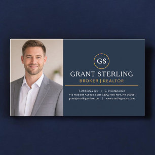 Real Estate Broker Realtor Photo Navy Blue Gold Business Card