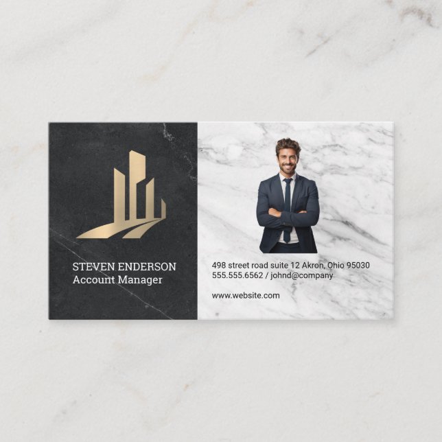 Real Estate Building Logo | Business Man in Suit Card (Front)