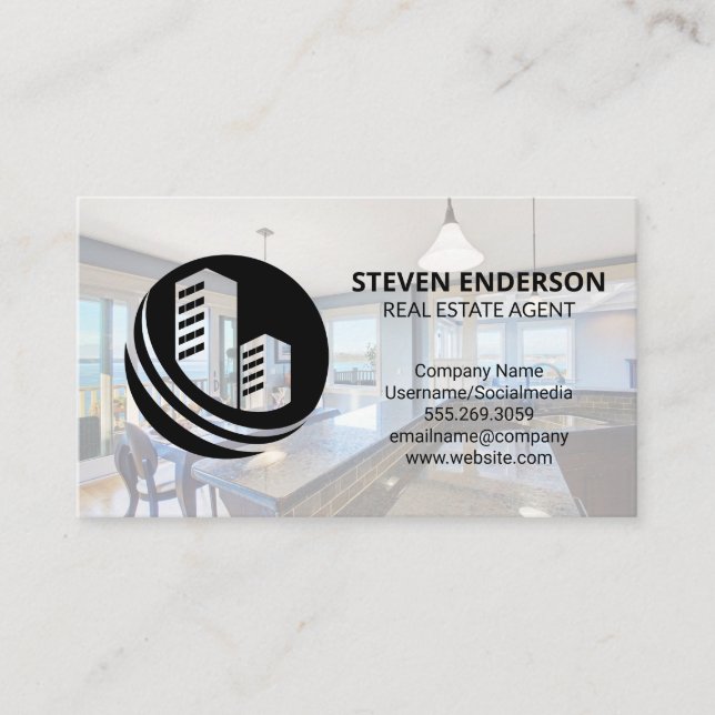 Real Estate Building Logo | Modern Kitchen Business Card (Front)