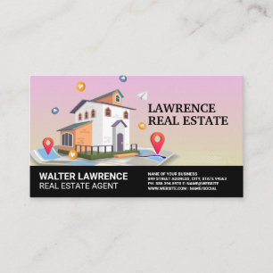 Real Estate Building Map and Icons Business Card
