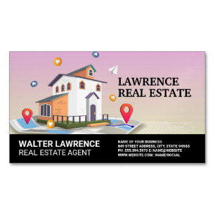 Real Estate Building Map and Icons Magnetic Business Card