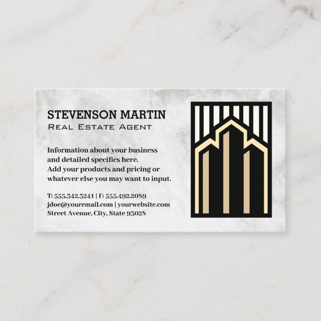 Real Estate Buildings Logo | Marble Business Card (Front)