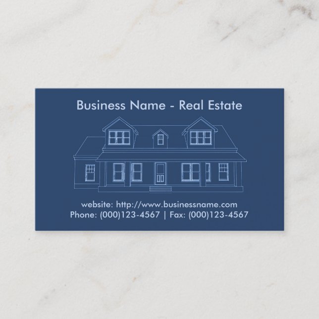 Real Estate Business Card: House Blueprint Business Card (Front)