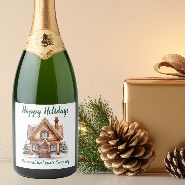 Real Estate Business Christmas Personalised Sparkling Wine Label (Creator Uploaded)