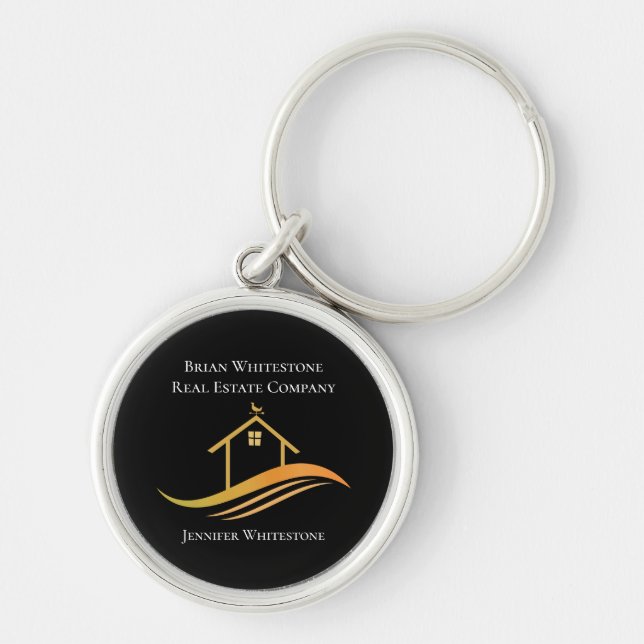 Real Estate Chic Black Gold Custom Modern Realtor Key Ring (Front)