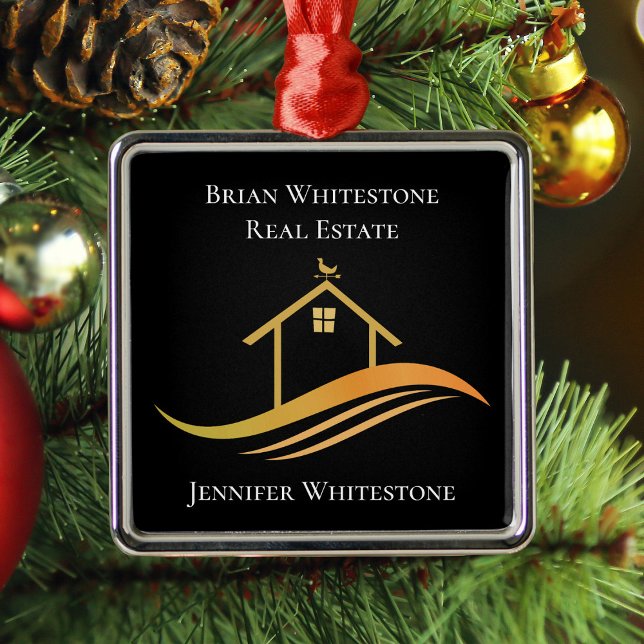 Real Estate Chic Black Gold House Custom Realtor Metal Ornament (Creator Uploaded)