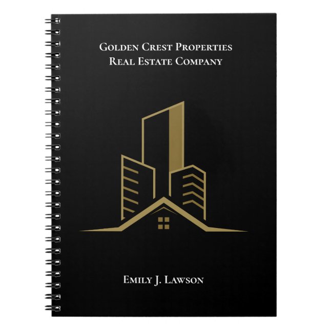 Real Estate Chic Black Gold Personalised Realtor  Notebook (Front)
