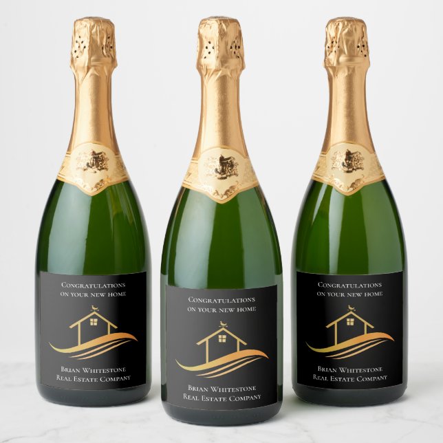 Real Estate Chic Custom Realtor Housewarming Party Sparkling Wine Label (Bottles)