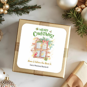 Real Estate Christmas   Home Is Where the Heart Is Square Sticker