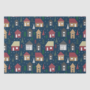 Real Estate Christmas House Pattern Blue Holiday  Tissue Paper