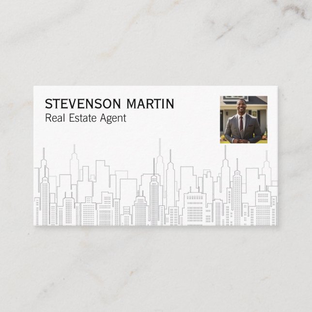 Real Estate City Skyline | Agent Picture Business Card (Front)