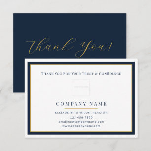 Real Estate Client Appreciation Navy Blue Logo Thank You Card